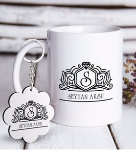BK Gift Kişiye Özel İsimli Beyaz Kupa ve Anahtarlık Hediye Seti-13 (Model 1)
