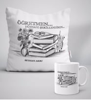 BK Gift Kişiye Özel Öğretmen Beyaz Yastık Kupa Seti-1 (Model 1)