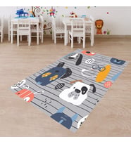 Kedi Köpek Desenli Halı Dijital Baskı Yıkanabilir Kaymaz Taban Çocuk Odası Halısı (Gri)