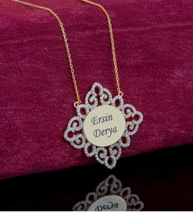 Altın Kaplama Gümüş Kenarları Zirkon Taşlı Kişiye Özel İsimli Fantezi Tasarım Kolye (Pembe)