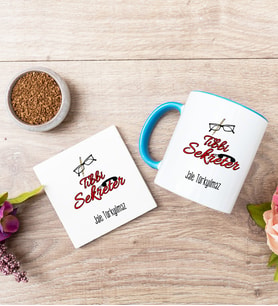 Tıbbi Sekreter Mavi Kupa Bardak Ve Bardak Altlığı Seti