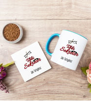 Tıbbi Sekreter Mavi Kupa Bardak Ve Bardak Altlığı Seti