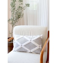 Bohem Özel Tasarım Punch Panç Desen Dekoratif Dikdörtgen Kırlent Kılıfı 28x50 cm Bella Gri