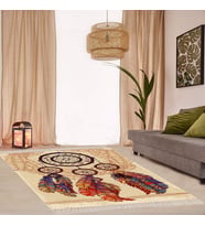 Düş Kapanı Etnik Desenli Dijital Baskı Yıkanabilir Modern Salon Halı ve Yolluk (Bej)