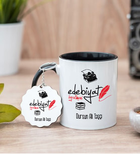 Edebiyat Öğretmeni Siyah Kupa Bardak Ve Anahtarlık Set