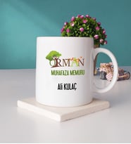 Orman Muhafaza Memuru Tasarımlı Kişiye Özel Hediye Orman Muhafaza Memuru Kupa Bardak ve Taş Bardak Altlığı Hediye Seti