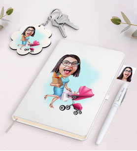 BK Gift Kişiye Özel Ev Hanımı Karikatürlü Beyaz Defter Kalem ve Anahtarlık Hediye Seti-1 (Model 1)