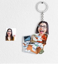 BK Gift Kişiye Özel Bayan Bankacı Karikatür Anahtarlık  1