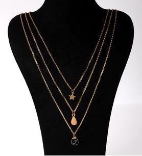 BK Gift Kişiye Özel Harfli Üç Zincirli Mineli Damla Gold Yıldız Kolye (Altın)