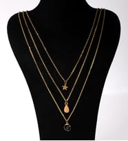 BK Gift Kişiye Özel Harfli Üç Zincirli Mineli Damla Gold Yıldız Kolye (Altın)