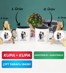 İkili Siyah Siyah Sevgiliye Hediye Bir Ömür Sevgililer Günü Hediyesi Kupa Bardak Anahtarlık Hediye Seti
