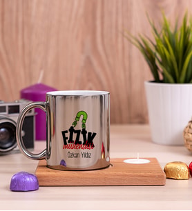 Fizik Mühendisi Ahşap Altlıklı Mumlu Silver Kupa Bardak