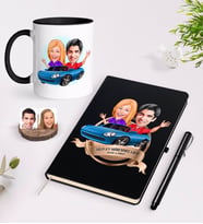 BK Gift Kişiye Özel Yılın En Mükemmel Çifti Karikatürlü Siyah Defter Kalem ve Kupa Seti-52 (Model 1)