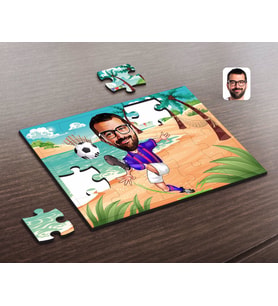 BK Gift Kişiye Özel Bordo Mavi Futbolcu Karikatürlü Ahşap Puzzle-1