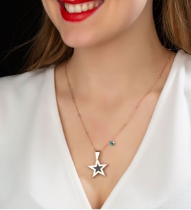 Papatya Silver 925 Ayar Top Zincirli Siyah Sedef Taşlı Gümüş Yıldız Kolye