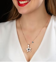 Papatya Silver 925 Ayar Top Zincirli Siyah Sedef Taşlı Gümüş Yıldız Kolye