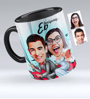 BK Gift Kişiye Özel Evleniyoruz Karikatürlü Siyah Kupa Bardak  3
