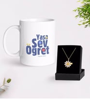 BK Gift Kişiye Özel Yaşa Sev Öğret Kupa Ve Papatya Kolye Hediye Seti-2 (Model 1)