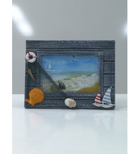 Ahşap Gemi Ağ Kabuk Süslemeli Yatay Dekoratif Resim Çerçeve 21x17