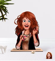 BK Gift Kişiye Özel Kadın Animasyon Karikatürlü Ahşap Biblo-20 (Beyaz)