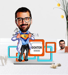 BK Gift Kişiye Özel Bay Doktor Karikatürlü 3D Ahşap Masa İsimliği - 1