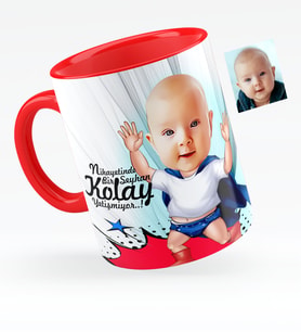 BK Gift Kişiye Özel Bebek Karikatürlü Kırmızı Kupa Bardak  2