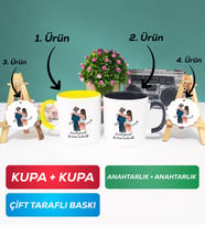 İkili Sarı Siyah Sevgiliye Hediye Bir Ömür Sevgililer Günü Hediyesi Kupa Bardak Anahtarlık Hediye Seti