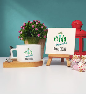 Gıda Mühendisi Ahşap Altlıklı Fincan ve Dekoratif Taş Baskı Seti