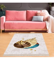 Yaprak Desenli Dijital Baskı Yıkanabilir Kaymaz Taban Modern Salon Halısı ve Yolluk (Bej)