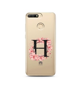 Pembe Çiçekli Harf Tasarım Süper Şeffaf Silikon Telefon Kılıfı Huawei Y6 Prime 2