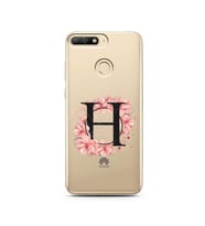 Pembe Çiçekli Harf Tasarım Süper Şeffaf Silikon Telefon Kılıfı Huawei Y6 Prime 2
