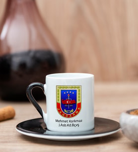 Jandarma Amblemli Siyah Türk Kahvesi Fincanı