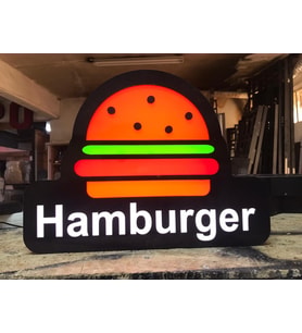 Hamburger Yazılı Tabela 3D Led Neon Etkili Işıklı Tabela 30X45 CM Tek Taraflı