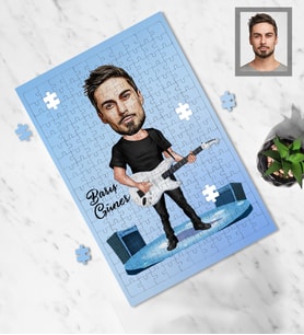 Kişiye Özel Gitarist Karikatürlü A3 130 Parça Puzzle Bay-3
