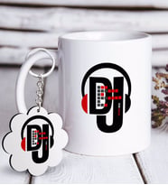 BK Gift Kişiye Özel Mesleki DJ Beyaz Kupa ve Anahtarlık Hediye Seti-1 (Model 1)