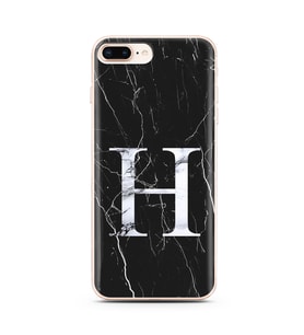 Iphone 8 Plus Siyah Mermer Harf Tasarımlı Telefon Kılıfı H-Harfi 