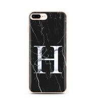 Iphone 8 Plus Siyah Mermer Harf Tasarımlı Telefon Kılıfı H-Harfi 