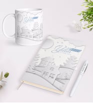BK Gift Kişiye Özel Yılbaşı Mutlu Yıllar Beyaz Defter Kalem ve Kupa Seti-23 (Model 1)
