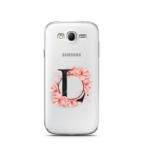 Pembe Çiçekli Harf Tasarım Süper Şeffaf Silikon Telefon Kılıfı Samsung Grand Neo