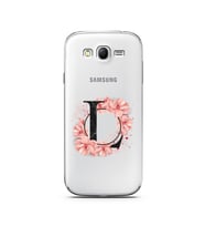 Pembe Çiçekli Harf Tasarım Süper Şeffaf Silikon Telefon Kılıfı Samsung Grand Neo