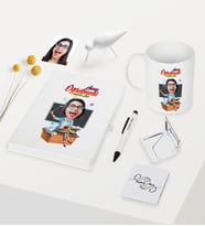 BK Gift Kişiye Özel Bayan Öğretmen Temalı Karikatürlü Beyaz Defter Kalem Kupa Ayna Seti - 2