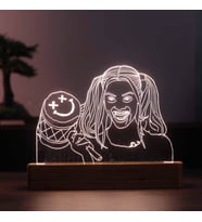 3 Boyutlu Harley Quinn Led Masa Lambası Ahşap Taban