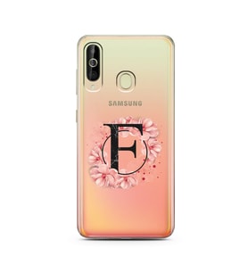 Pembe Çiçekli Harf Tasarım Süper Şeffaf Silikon Telefon Kılıfı Samsung A60 F-Har
