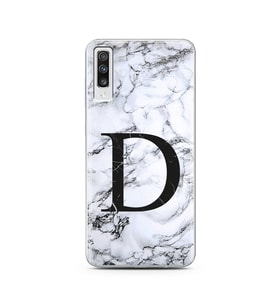 Samsung A70 Beyaz Mermer Harf Tasarımlı Telefon Kılıfı D-Harfi 