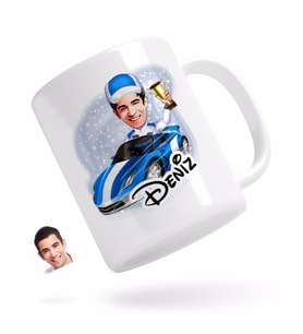 BK Gift Kişiye Özel Erkek Rallici Karikatürlü Beyaz Kupa Bardak-1