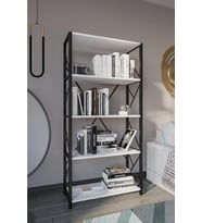 Metal Kitaplık 5 Raflı Kitaplık Dosya Kitap Rafı Ofis Ev Rafı Kitap Raf Beyaz KR544