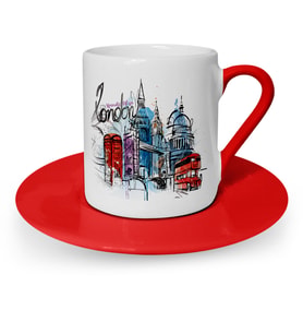 BK Gift Kişiye Özel London Tasarımlı Kırmızı Türk Kahvesi Fincanı  4