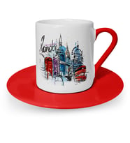 BK Gift Kişiye Özel London Tasarımlı Kırmızı Türk Kahvesi Fincanı  4