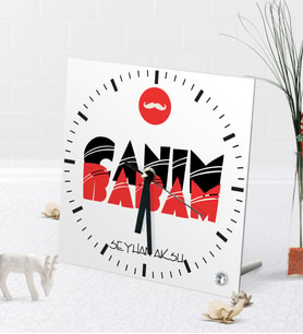BK Gift Kişiye Özel Canım Babam Masaüstü Kare Cam Saat-5 (Beyaz)