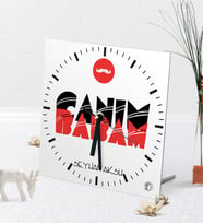 BK Gift Kişiye Özel Canım Babam Masaüstü Kare Cam Saat-5 (Beyaz)